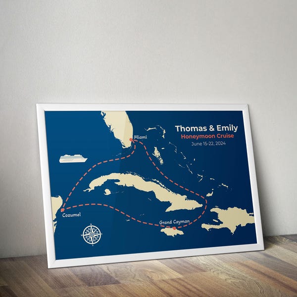 Custom Cruise Map, Personalized Cruise Route Poster, Yacht Trip Wall Art (Digital Download)