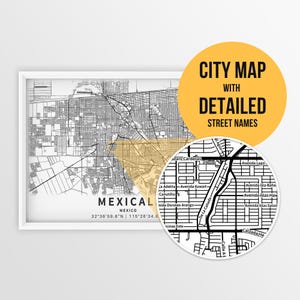 Mexicali, Baja California, Mexico Printable Map with Street Names - Instant Download \ City Map \ Travel Gift \ City Poster \ Road Map Print