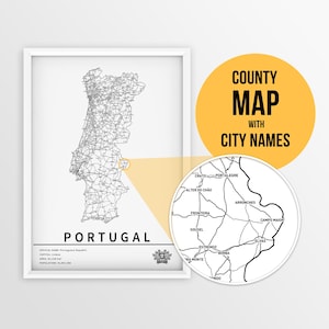 Afdrukbare kaart van Portugal met plaatsnamen en wegen - direct downloaden \ Landenkaart \ Kaartafdruk \ Punaisekaart \ Reisplanner \ Muurkunst