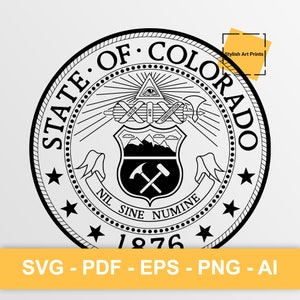 Sceau de l'État du Colorado, Colorado Vector Clipart - SVG \ PNG \ PDF \ Téléchargement instantané \ Découpe \ Signe de l'État \ Licence commerciale