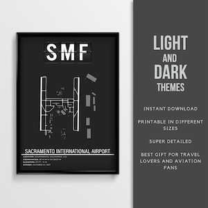 SMF Sacramento International Airport Poster - Instant Download \ Airport Map \ Gift Pilot \ Wall Art \ California Travel Poster \ Printable
