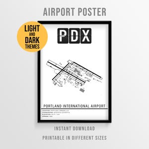 Portland International Airport Map, PDX Runway Wall Art, Oregon Travel Poster (Instant Download)
