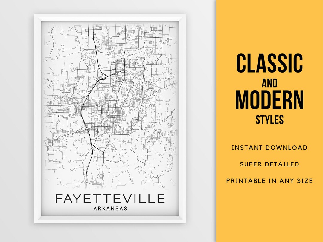 Printable Map of Fayetteville AR Map Print, Arkansas USA City Map ...