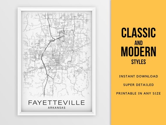 Printable Map of Fayetteville AR Map Print Arkansas USA City - Etsy