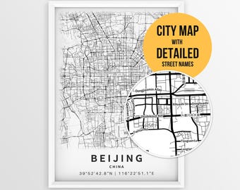 Beijing China Map with Street Names, Printable Beijing City Poster (Instant Download)