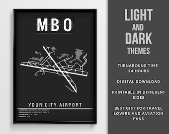 Custom Airport Poster Map of Your City - Digital Download \ Airport Code \ Wall Art \ Pilot Gift \ Airport Map