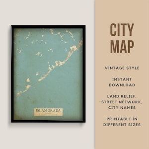 Afdrukbare kaart in vintage-stijl van Islamorada, Florida, VS: direct downloaden \ stratenplan \ kaartposter \ antieke \ kaart afdrukken \ Islamorada-cadeau