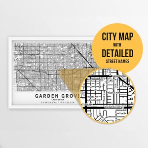 Druckbare Karte von Garden Grove, Kalifornien, USA mit Straßennamen - Sofort Download \ City Map \ Travel Gift \ City Poster \ Road Map Print