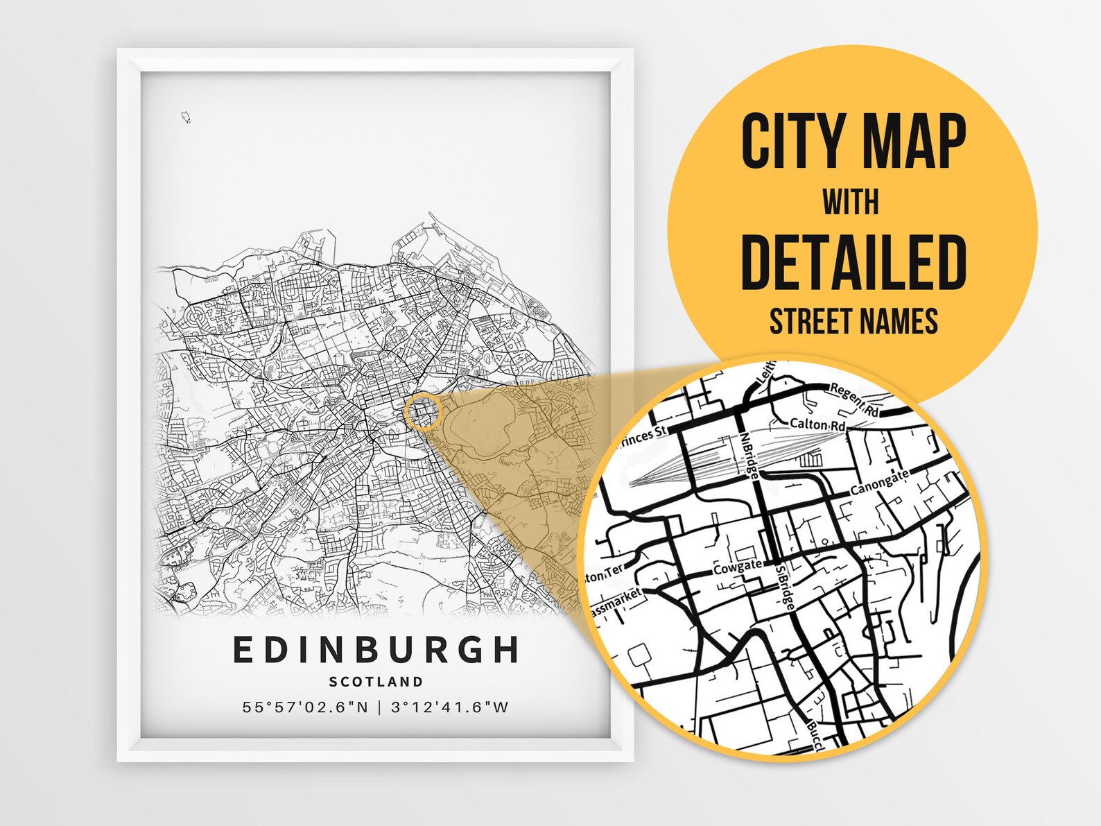 Printable Map of Edinburgh Scotland United Kingdom UK with | Etsy
