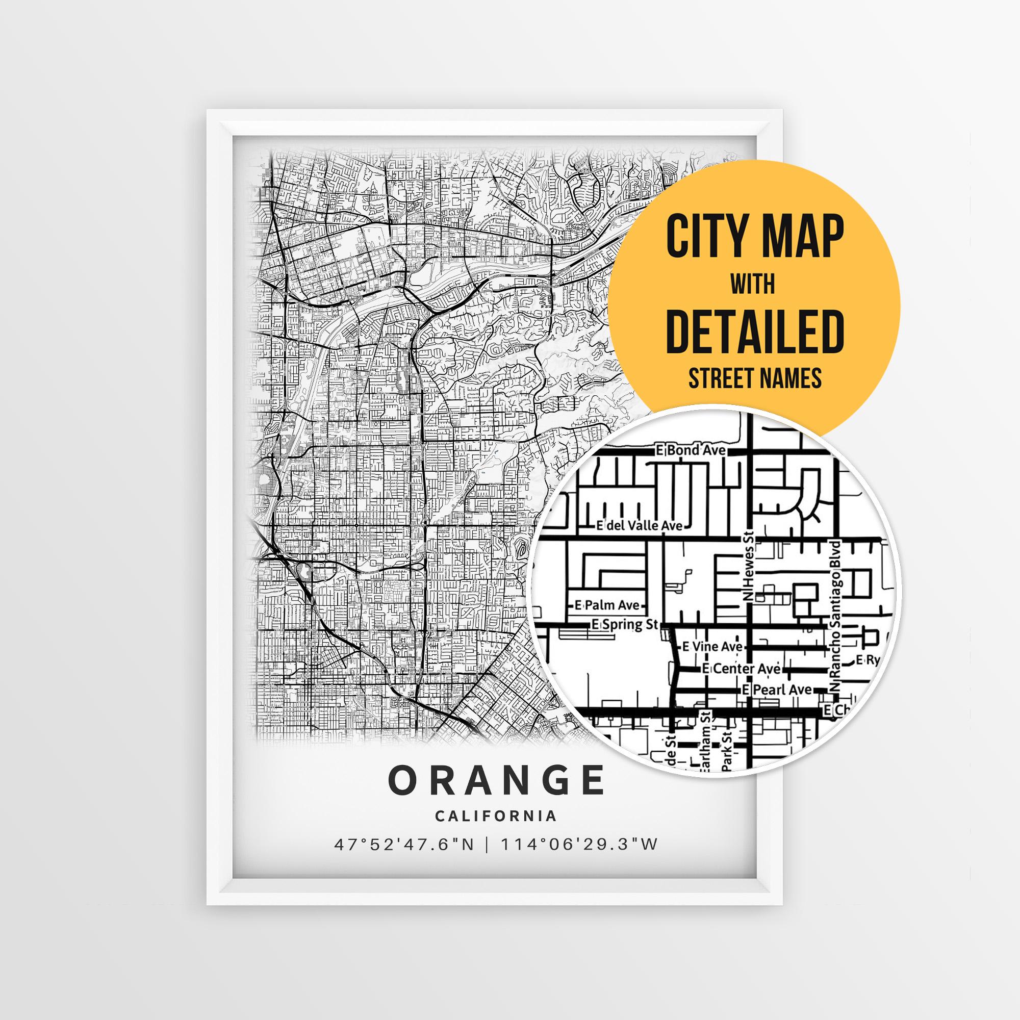 Orange California Map With Street Names, Printable Orange City