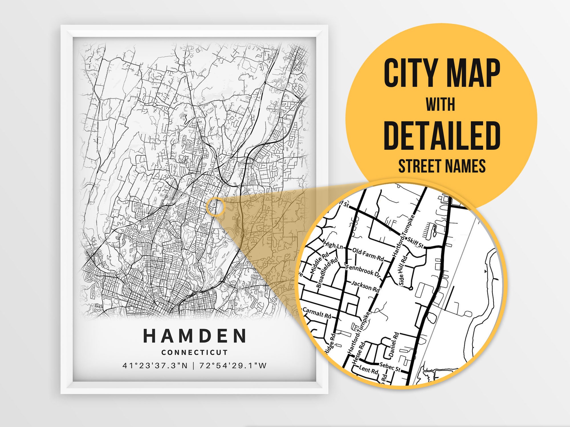 Printable Map of Hamden CT Connecticut United States with  Etsy