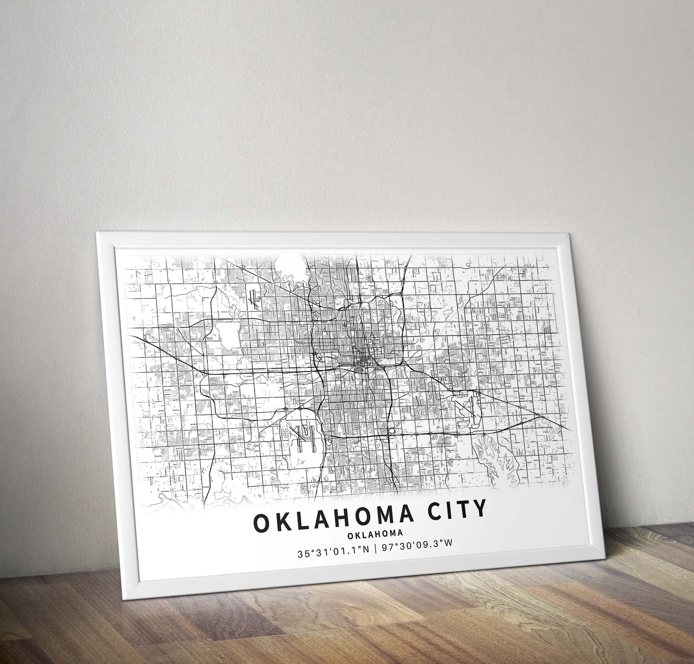 Printable Map of Oklahoma City Oklahoma United States With Etsy