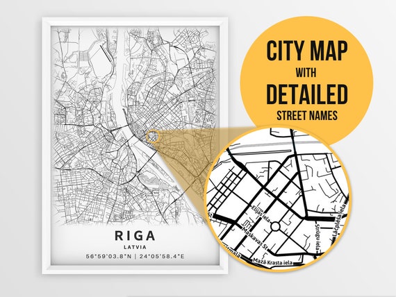 Printable Map of Riga Latvia With Street Names Instant - Etsy
