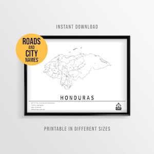 Honduras Country Map Poster, Printable Central America Road Map with City Names (Instant Download)