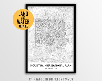 Mount Rainier National Park Topographic Map Art, Washington Hiking Trail Art (Instant Download)