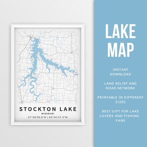 Mapa imprimible de Stockton Lake, Missouri, EE. UU. - Descarga instantánea \ Mapa del lago \ Cartel del mapa \ Decoración de la casa del lago \ LakeLife \ Pesca \ Paseos en bote