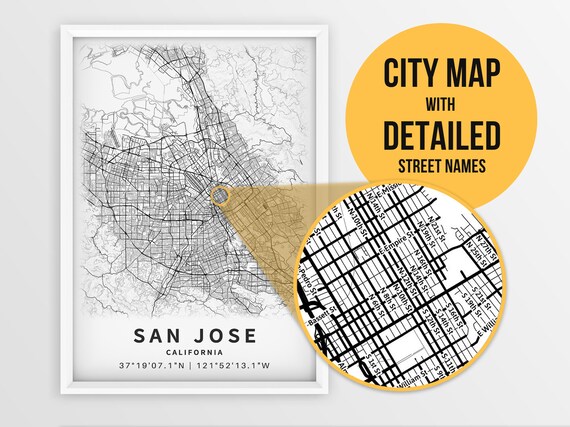 Printable Map of San Jose California USA With Street Names - Etsy