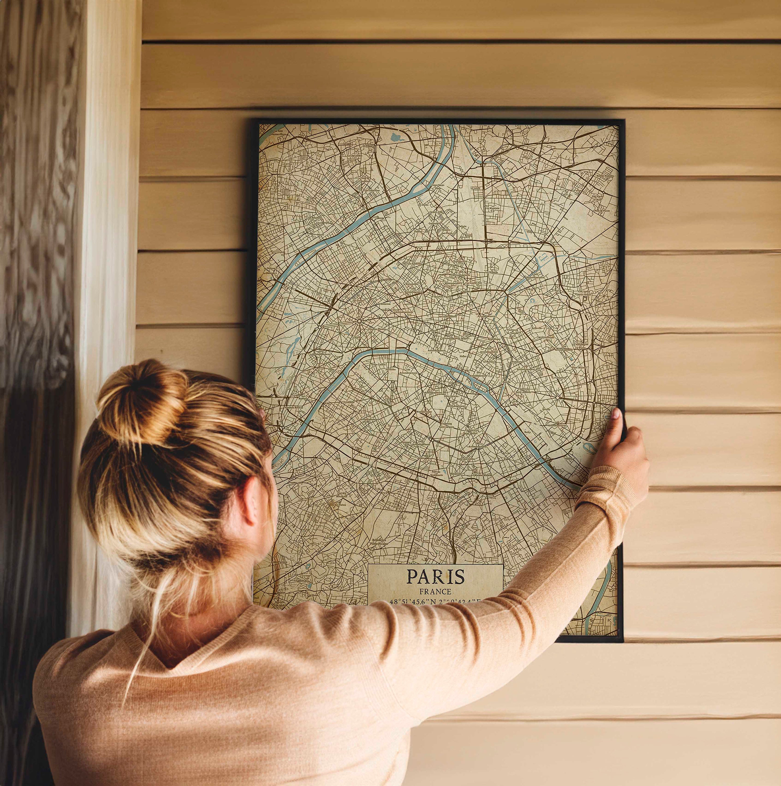 Paris, France Vintage Style Map, Printable Paris City Poster