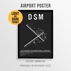 Des Moines International Airport Poster, DSM Airport Map, Iowa Aviation Decor Print (Instant Download)