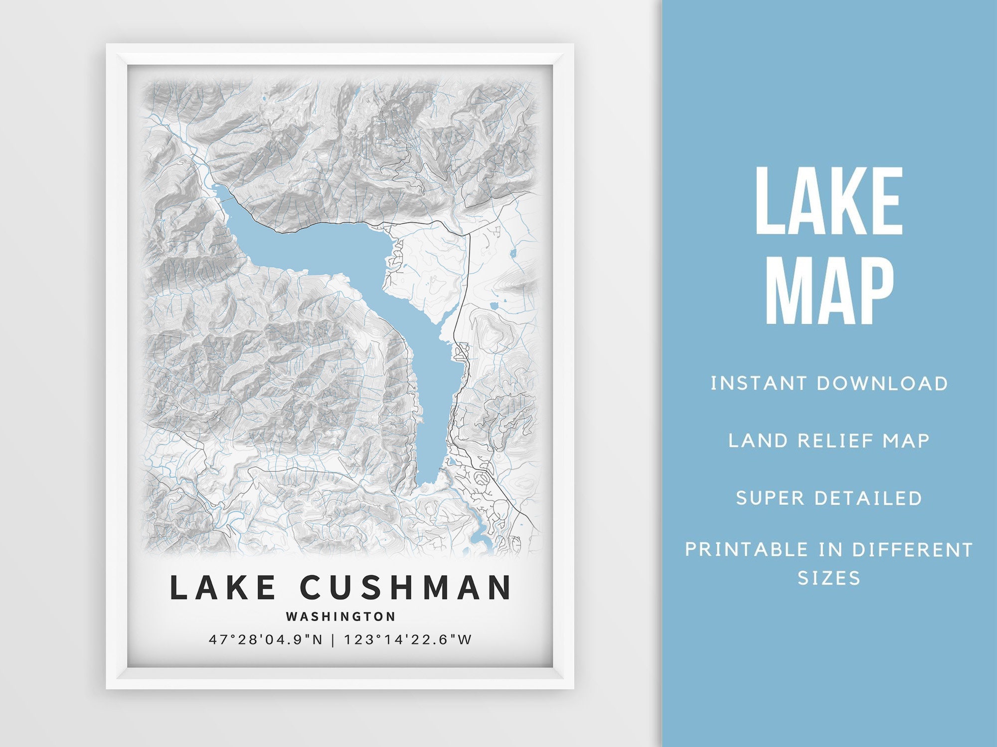 Printable Map of Lake Cushman Washington United States - Etsy