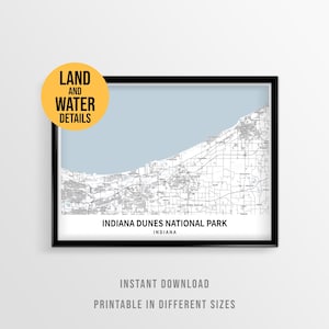Indiana Dunes National Park Map, Lake Michigan Map with City Names (Digital Download)