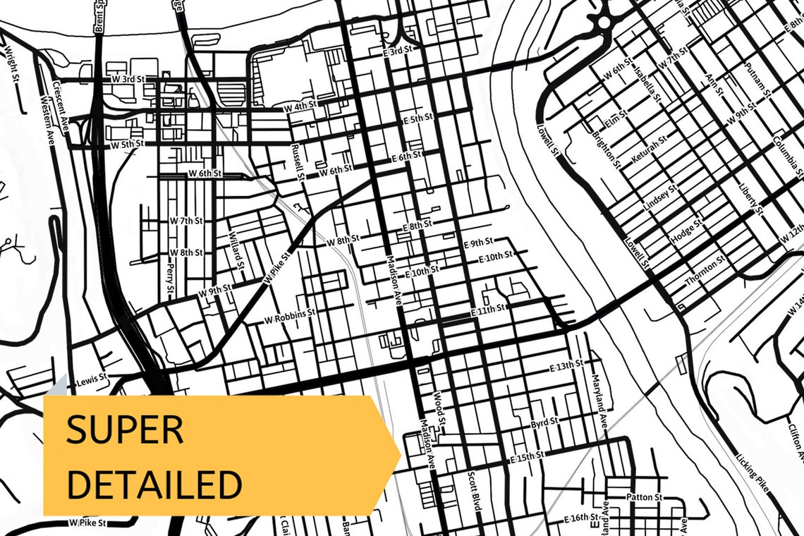 Printable Map of Bowling Green Kentucky United States with Etsy