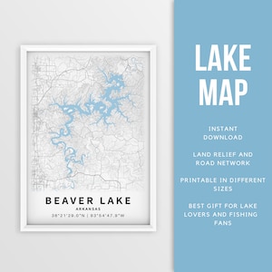 Druckbare Karte von Beaver Lake, White River, Arkansas, USA - Sofort Download \ Lake Map \ Angeln Poster \ Lakehouse Decor \ LakeLife \ Boating