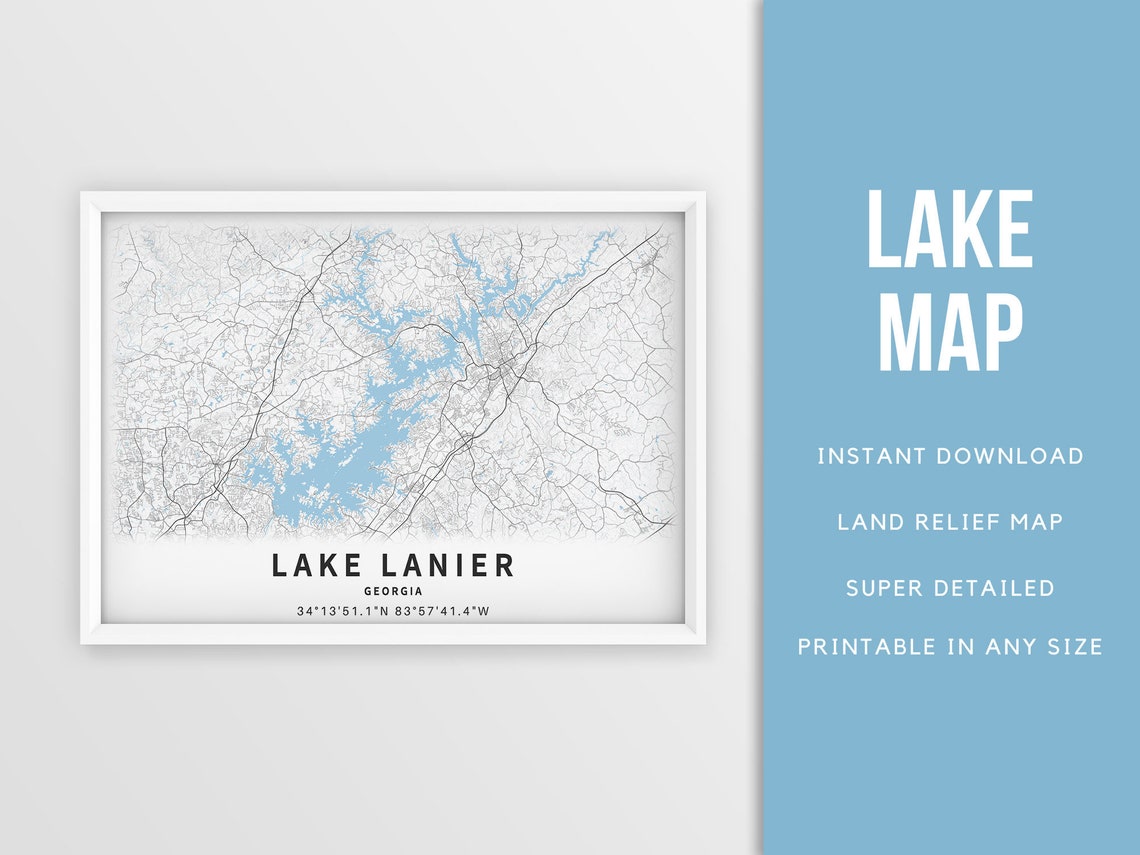 Printable Map of Lake Lanier United States Instant Etsy