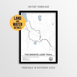 The Beehive Loop Trail Map Poster, Printable Acadia National Park Map (Instant Download)