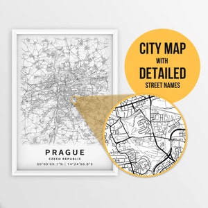 Mapa para impressão de Praga, República Tcheca com nomes de ruas - Download instantâneo \ Mapa da cidade \ Presente de viagem \ Cartaz da cidade \ Impressão de mapa de estradas