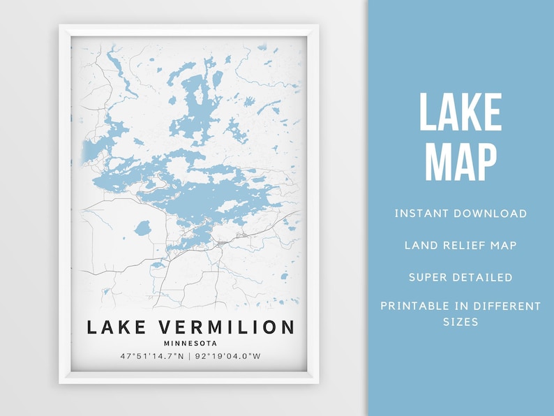 Printable Map of Lake Vermilion Minnesota United States Etsy