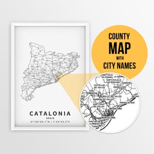 Printable Map of Catalonia Spain with city names and roads - Instant Download, Catalonia Map, Push Pin Map, Travel Planner, Catalonia Poster