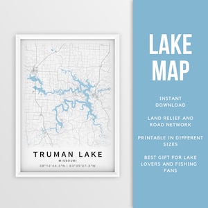 Mappa stampabile del lago Truman, Missouri, Stati Uniti - Download istantaneo \ Mappa del lago \ Poster della mappa \ Arredamento della casa sul lago \ LakeLife \ Pesca \ Canottaggio