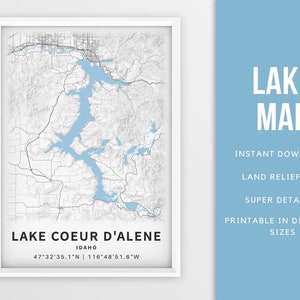 Printable Map of Lake Coeur D'alene Idaho United States - Etsy
