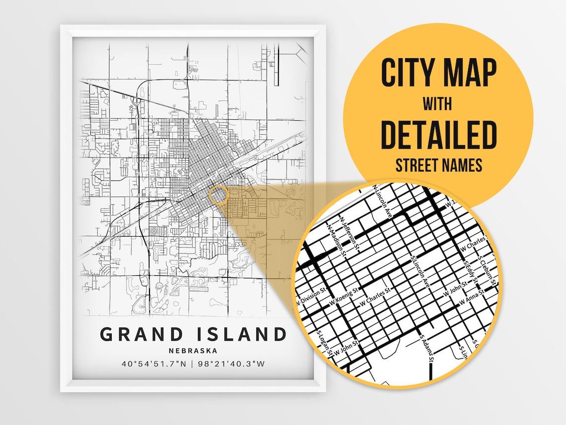 Printable Map of Grand Island NE Nebraska United States with | Etsy