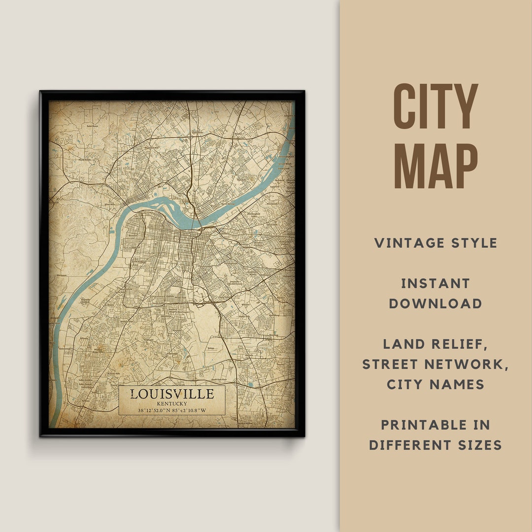 Printable Vintage Style Map of Louisville, Kentucky, USA - Instant ...