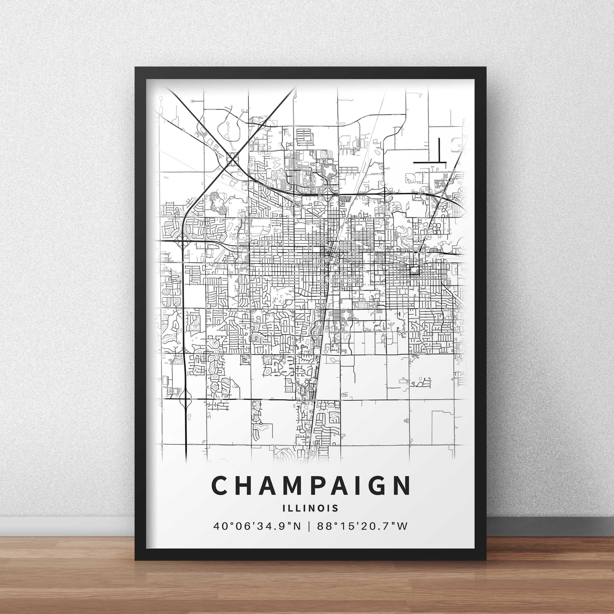 Printable Map of Champaign Illinois With Street Names Etsy