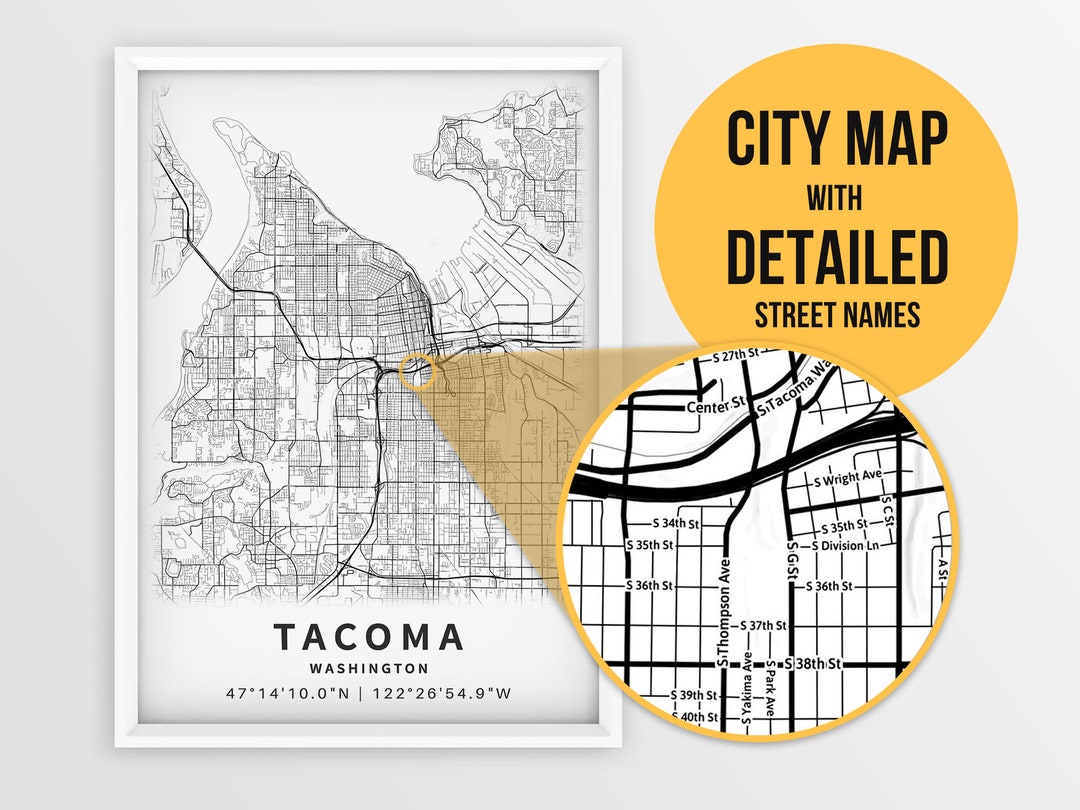 Printable Map of Tacoma Washington United States With Street - Etsy
