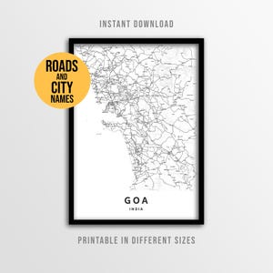 Goa India Map Poster, Printable Konkan Road Map with City Names (Instant Download)