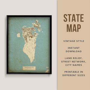 Vintage Style Map of Bahrain - Instant Download \ Country Map \ Travel Gift \ City Poster \ Map Print \ Rustic Map \ Manama map