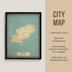 Mapa vintage imprimible de Ibiza, España - Descarga instantánea | Mapa de Ibiza | Arte mural | Póster de mapas | Ibiza antigua | Impresión de mapas | Regalo de Ibiza