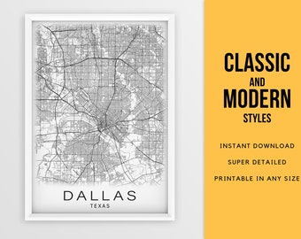 Printable  map of Dallas TX map print, Texas USA city map - Instant Download \ Street Map \ Wall Art \ Map Poster