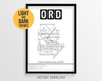 Chicago O'Hare International Airport Poster, ORD Runway Layout, Illinois Aviation Wall Art (Instant Download)