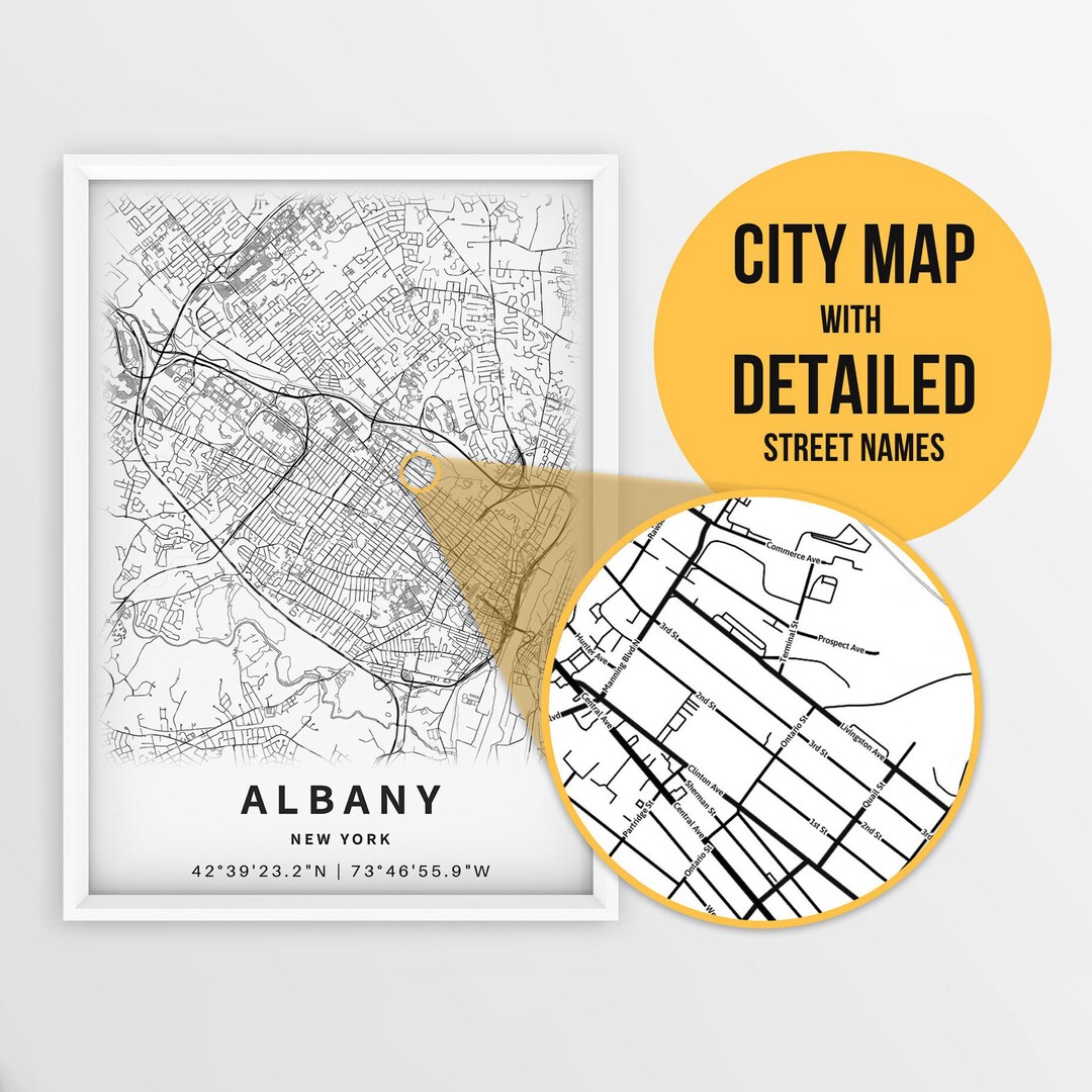 Printable Map of Albany, New York, USA Map Print With Street Names - Instant Download \ City Map ...