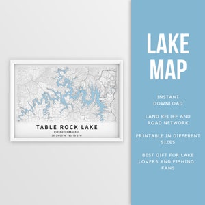 Druckbare Karte von Table Rock Lake, Missouri, USA - Sofort Download \ Lake Map \ Map Poster \ Lake House Decor \ LakeLife \ Angeln \ Bootfahren