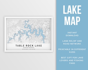Printable Map of Table Rock Lake, Missouri, US - Instant Download \ Lake Map \ Map Poster \ Lake House Decor \ LakeLife \ Fishing \ Boating