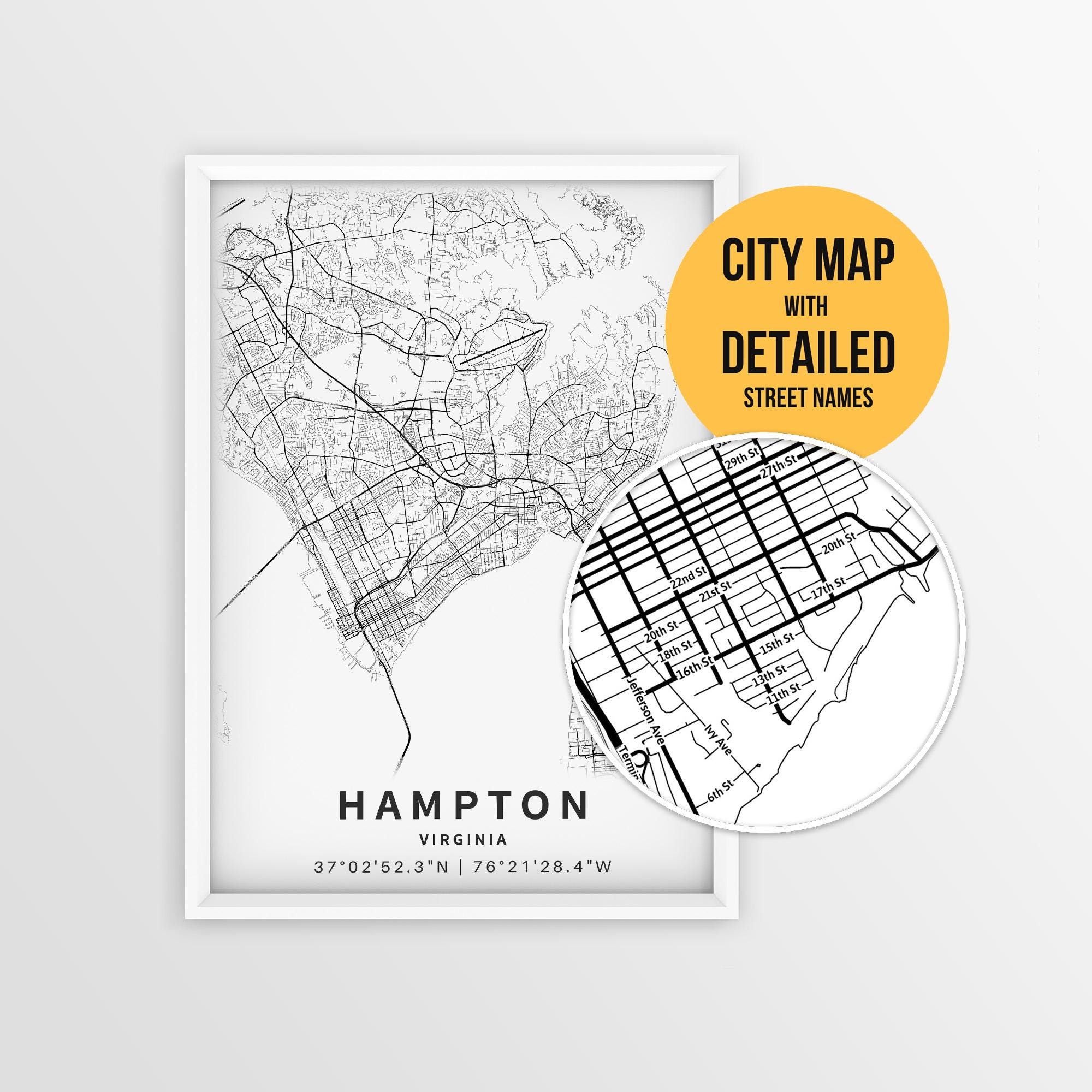 Hampton Virginia Map With Street Names, Printable Hampton City