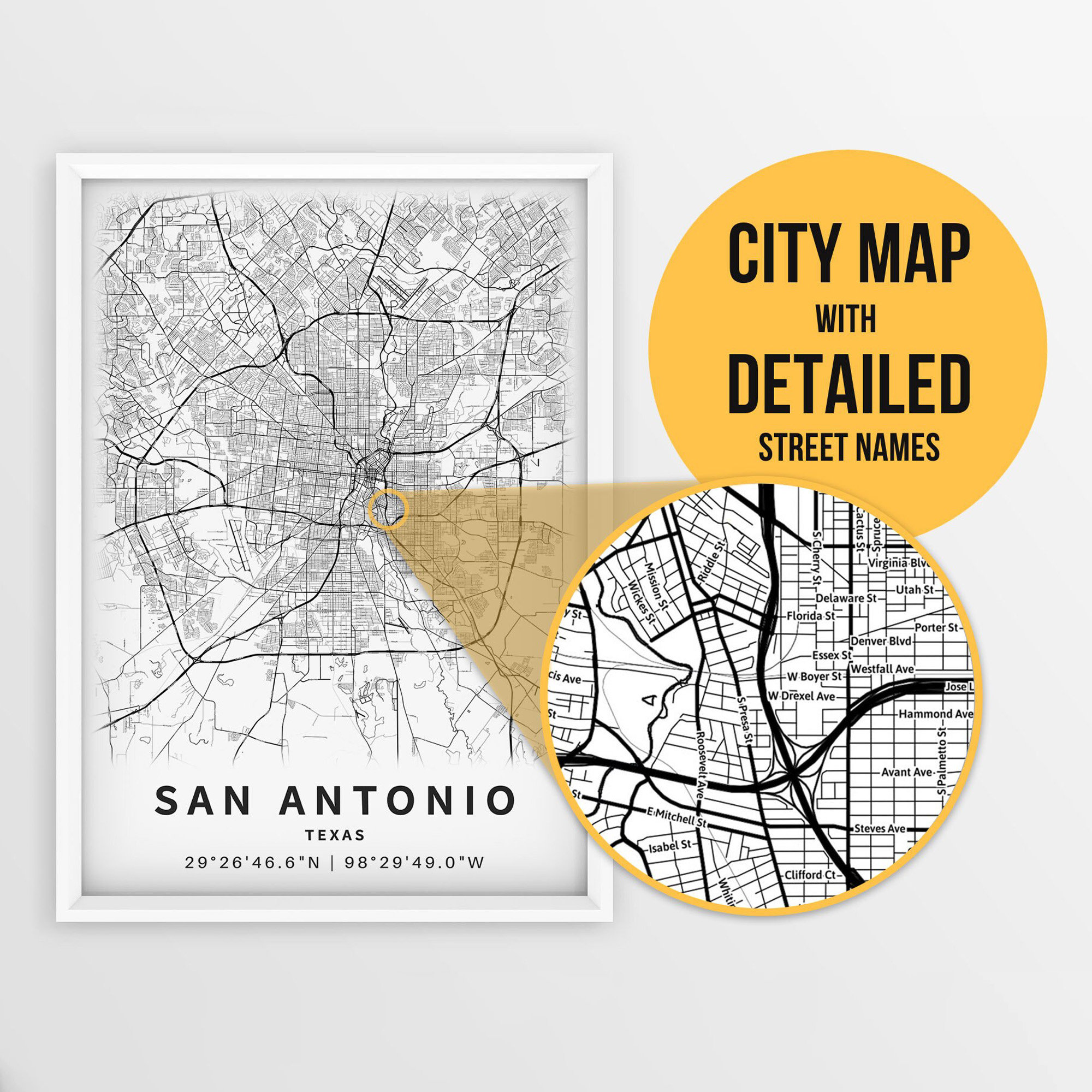 printable map of san antonio, texas, usa with street names