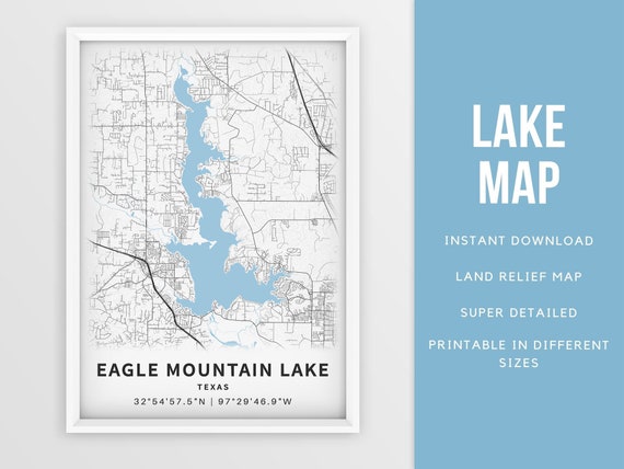Mapa imprimible de Eagle Mountain Lake Texas Estados Unidos | Etsy