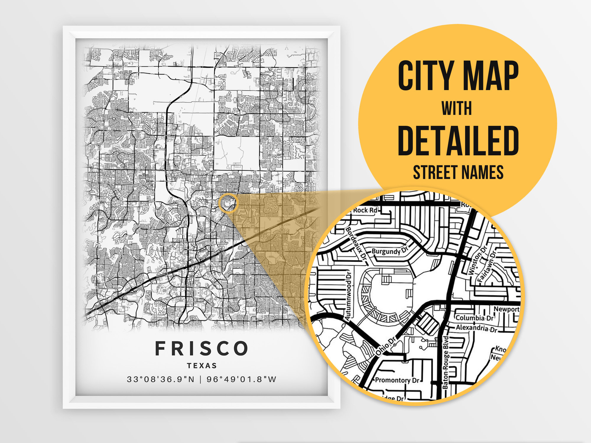 Printable Map of Frisco TX Texas United States With Street Etsy